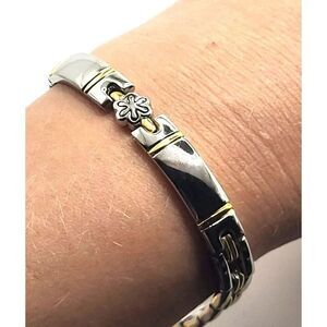 Flower Silver and Gold Tennis Bracelet 7.75in